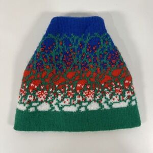 Vintage 80s 90s BRIGHT Blue Red Green Knit Beanie Ski Hat Neon Retro Fair Isle